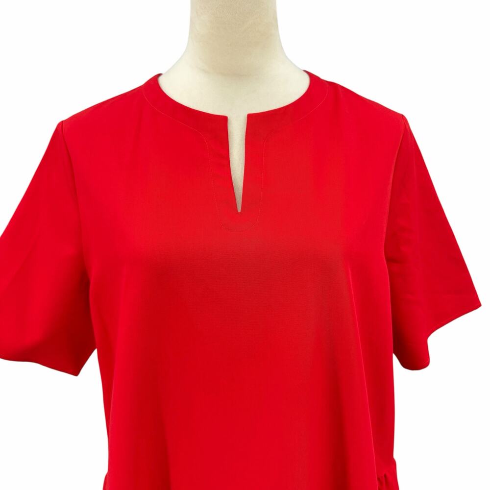 Misook NWT Solid Bold Red Tiered Split V-Neck Short Sleeve Maxi Shift Dress - Picture 5 of 11